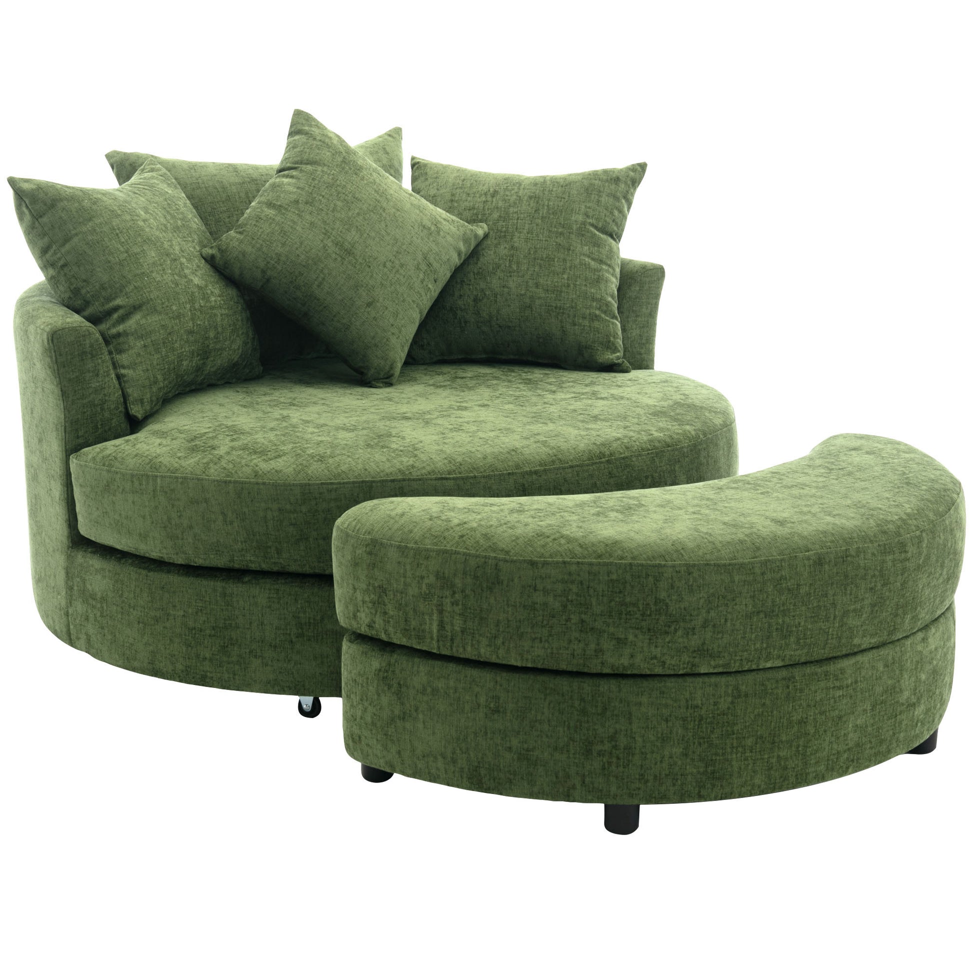 Orisfur. 360 Swivel Accent Barrel Chair With Storage Ottoman & 4 Pillows, Modern Chenille Leisure Chair Round Accent For Living Room, Green Green Foam Chenille