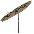 Outsunny Double Sided Patio Umbrella 9.5' Large Outdoor Market Umbrella With Push Button Tilt And Crank, 3 Air Vents And 12 Ribs, For Garden, Deck, Pool, Brown Brown Polyester