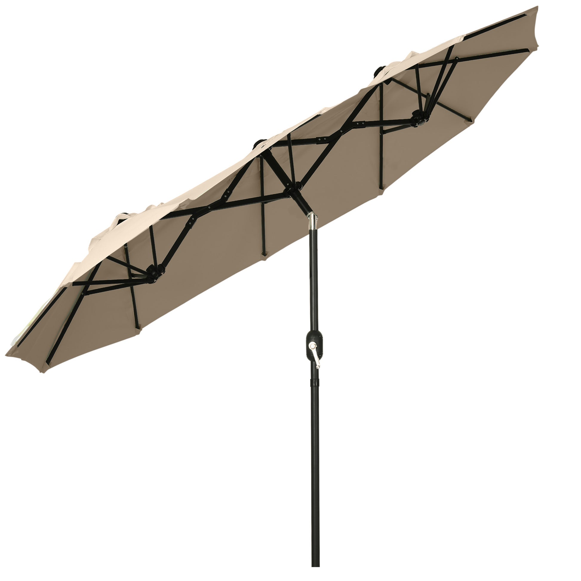 Outsunny Double Sided Patio Umbrella 9.5' Large Outdoor Market Umbrella With Push Button Tilt And Crank, 3 Air Vents And 12 Ribs, For Garden, Deck, Pool, Brown Brown Polyester