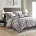 7 Piece Cotton Printed Comforter Set Grey Cal King California King Grey Polyester