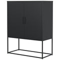 Heavy Duty Metal Buffet Sideboard Modern Steel Storage Cabinet With 2 Shelves, Free Standing Accent Cabinet With Magnetic Doors For Bedroom, Kitchen, And Home Office, Anti Tip Design Easy Assemble Accent Chests 1 2 Shelves Antique Black Primary Living