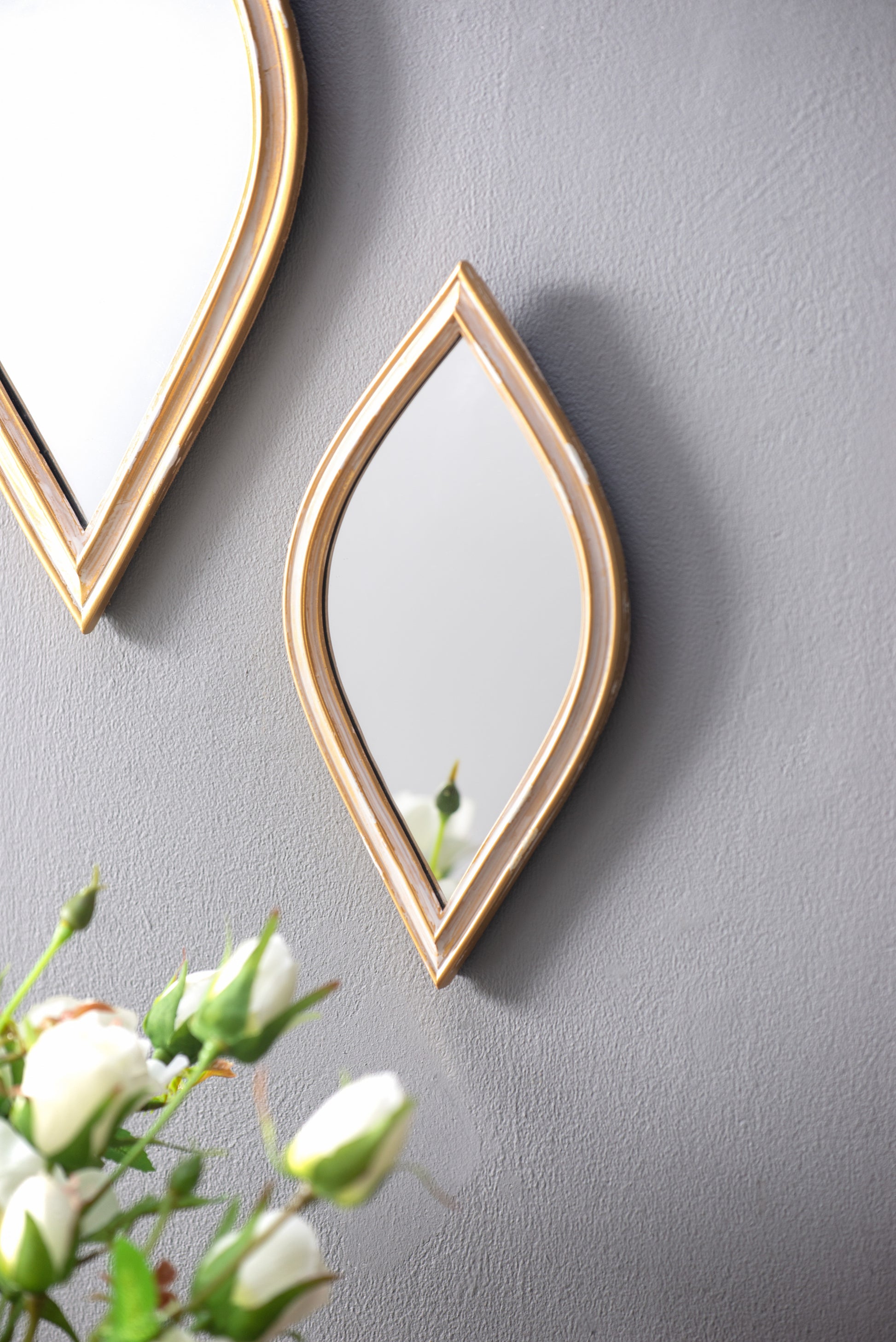 Small Decorative Mirror For Wall Decor, 2 Pieces Wall Accent, 4.5X9.5" Antique Gold Polyresin