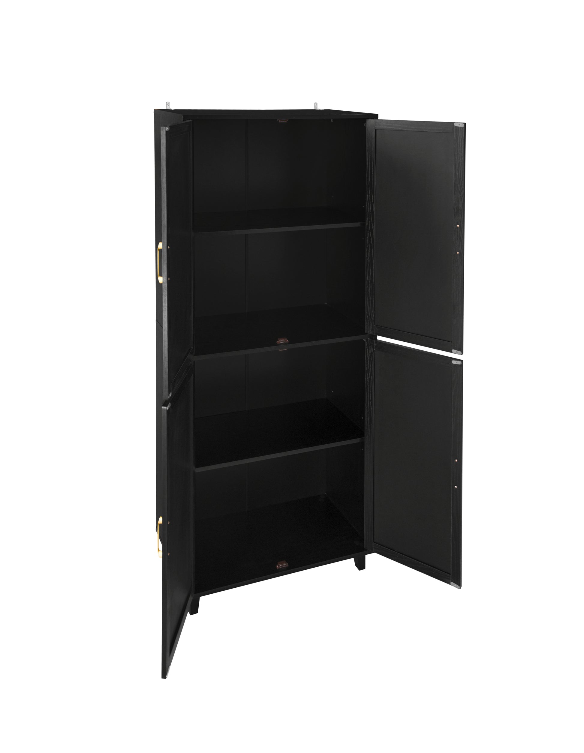 4 Door Cabinet, With 4 Adjustable Inner Shelves, Storage Cabinet Black Mdf