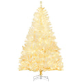 Homcom 6Ft Tall Prelit Artificial Christmas Tree Holiday D Cor With 638 Branches, 220 Warm White Led Lights, Auto Open, White White Plastic