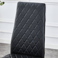 Table And Chair Set.Large Modern Rectangular Table With Brown Glass Top And Silver Metal Legs. Paired With 4 Black Chairs With Checkered Armless High Back Pu Cushion And Silver Metal Legs. Black,Silver Seats 4 Glass Metal