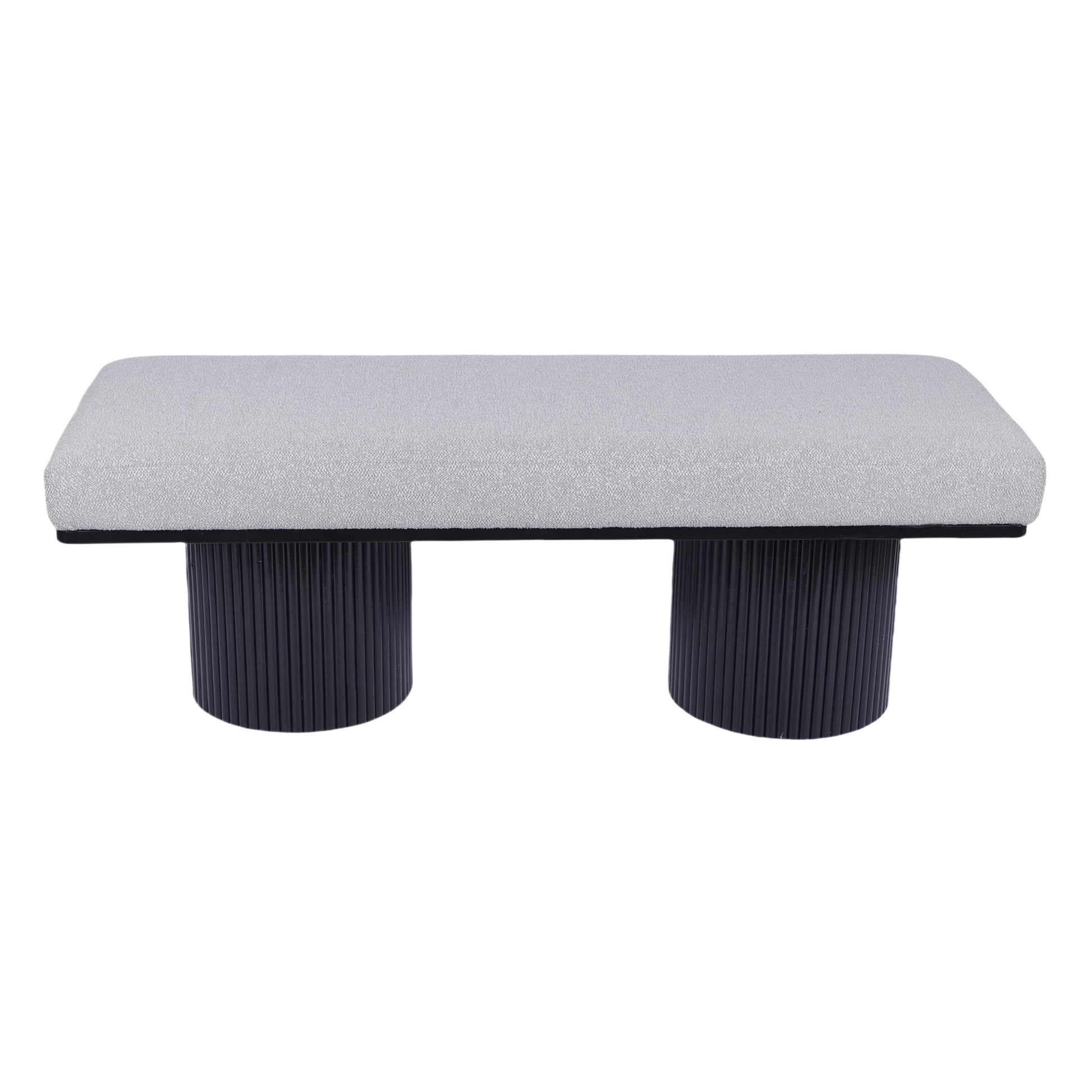 Upholstered Bench With Black Chunky Legs Light Grey Boucle Fabric Contemporary Style Bed End Bench For Bedroom Living Room Light Grey Foam Boucle