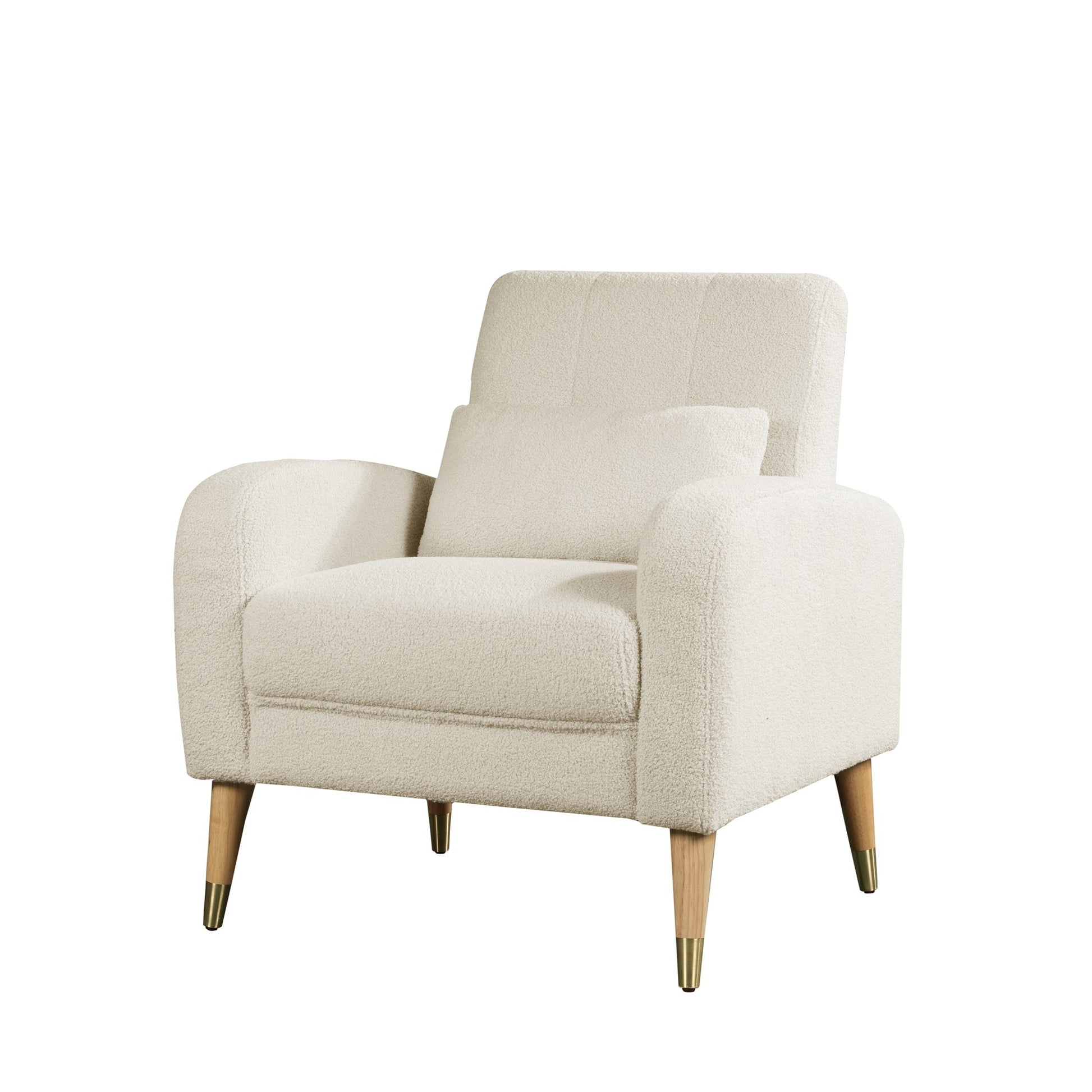 Mid Century Modern Accent Chair, Upholstered Armchair Living Room Chair, Comfy Single Sofa Chair With Metal Legs, Polyester Fabric Chair For Living Room Bedroom White Sherpa