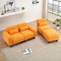 The 84.6 Inch Orange Teddy Fleece Creative Sofa Can Be Assembled Into A Two Seater Sofa With A Single Couch With Three Waist Pillows To Perfectly Stretch Your Waist For Small Apartment Bedroom Spaces Orange Polyester Blend 4 Seat