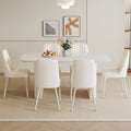 Table And Chair Set.67*35.4 Cream Style Mdf White Dining Table Set With 6 Cream Style Chairs.Adding A Warm And Gentle Atmosphere To Your Family.Creating A Comfortable And Friendly Dining