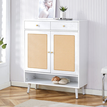 Modern Minimalist Storage Cabinet, Rattan Shoe Cabinet, Bed Top Cabinet. Beautiful Shape, Suitable For Corridors And Living Rooms. White Mdf