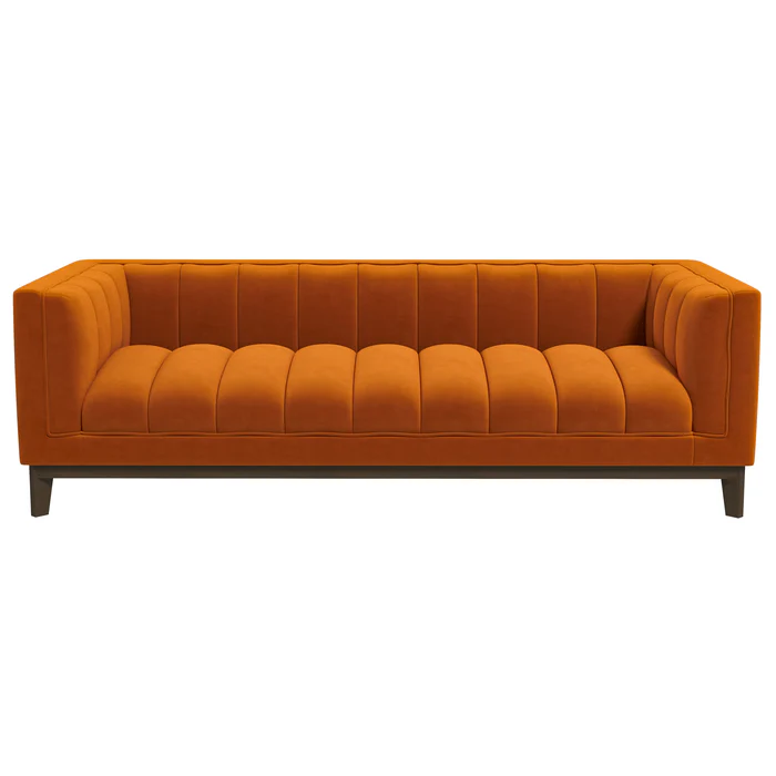 Melissa Mid Century Orange Velvet Modern Sofa Brown,Burnt Orange Mid Century Modern Foam Solid Wood,Velvet 3 Seat