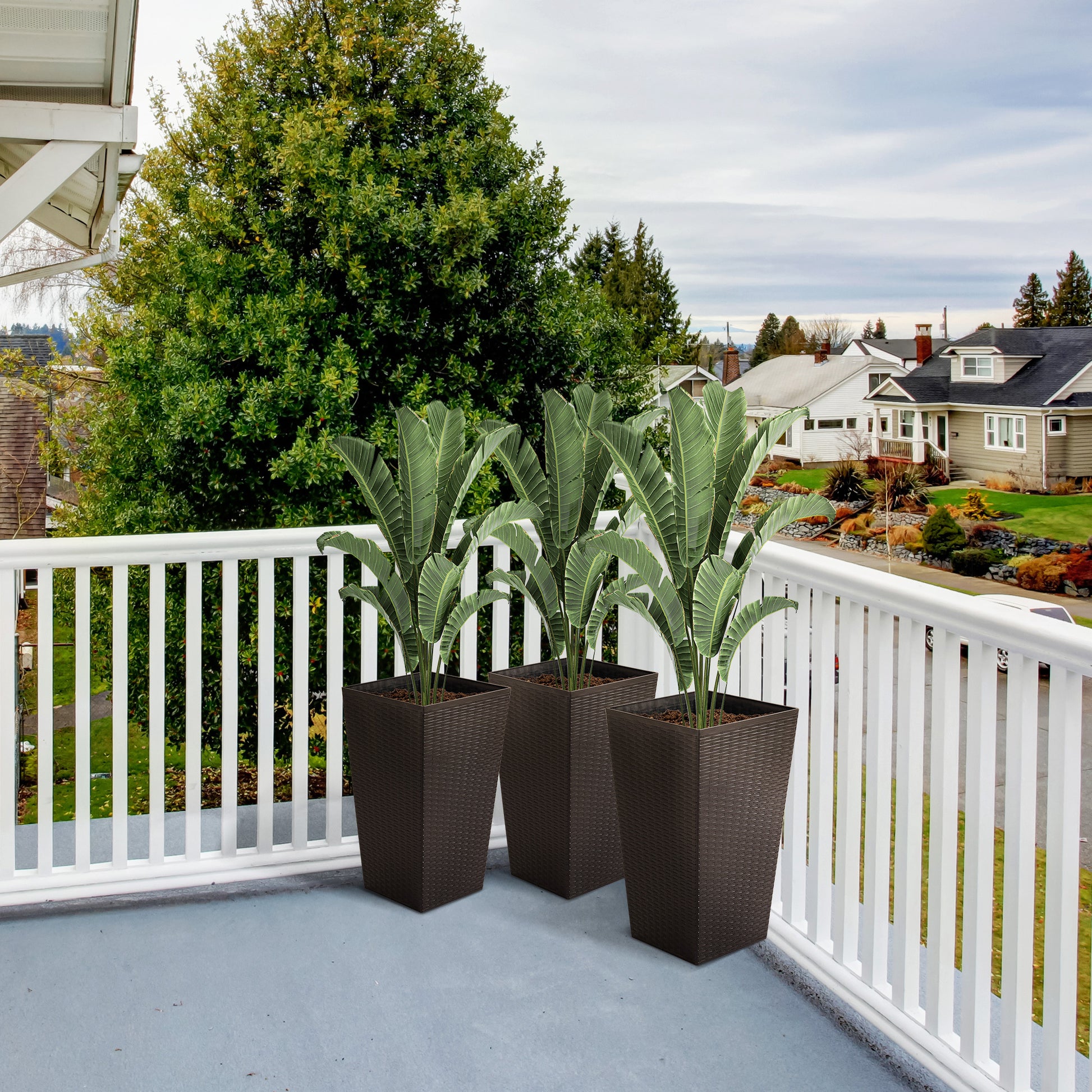 outdoor plant pots front door Outsunny Set Of 3 Tall Planters With Drainage Hole, Outdoor Flower Pot