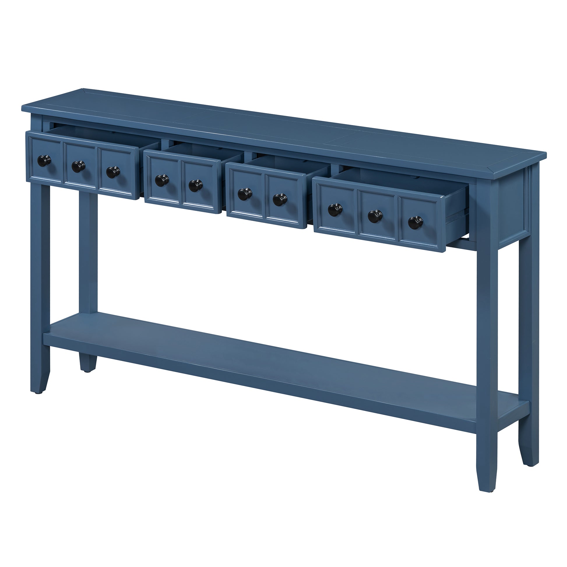 Rustic Entryway Console Table, 60" Long Sofa Table With Two Different Size Drawers And Bottom Shelf For Storage Antique Navy Antique Navy Solid Wood