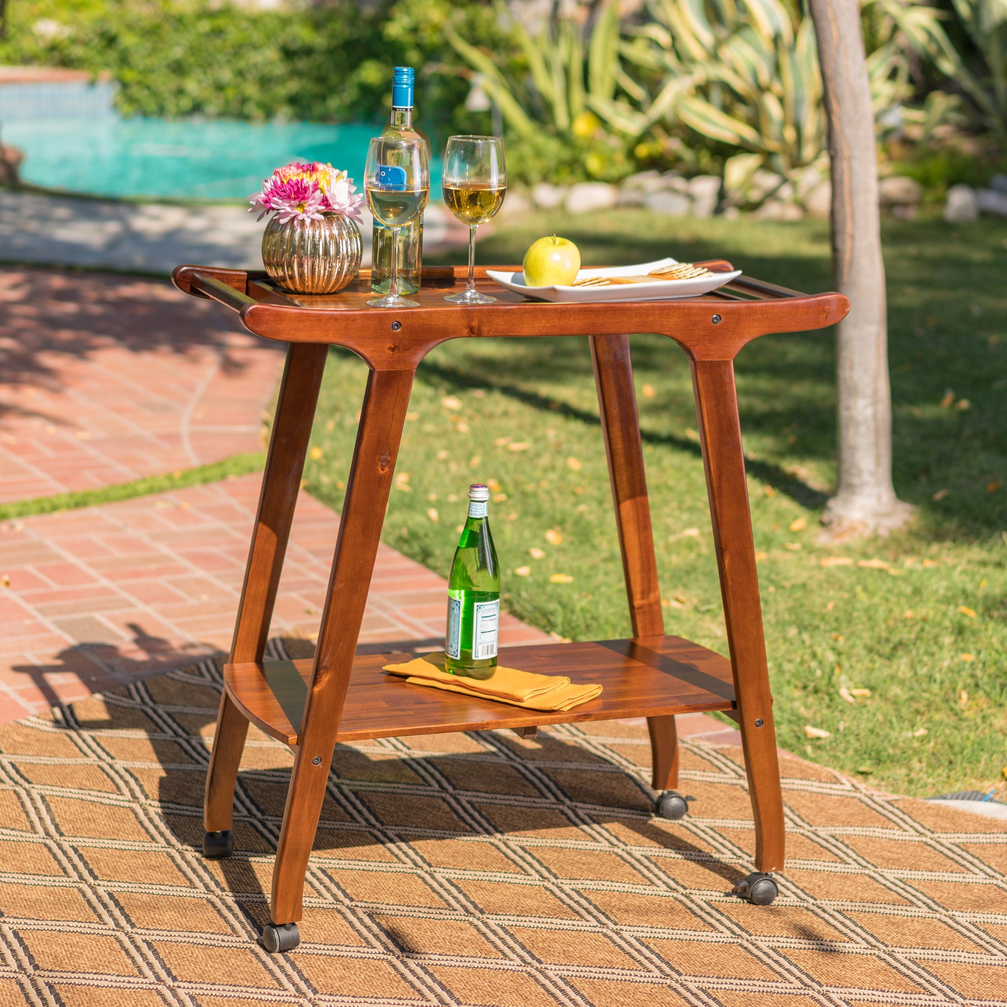 Bar Cart Mahogany Acacia Wood