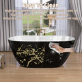 55 Inch Acrylic Freestanding Bathtub Modern Stand Alone Soaking Bathtub With Overflow And Pop Up Drain Gloss Black Black White Oval Bathroom Freestanding Tubs Polished Less Than 59 In