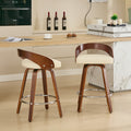 Bar Stools Set Of 2, Swivel Bar Height Stools With Low Back, Wood Bar Chairs With Soft Cushion Seat, 25 Inch Seat Height Beige, 25