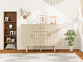 Sideboard Buffet Storage Cabinetaccent Cabinet With Smoothly Sliding Tambour Doorsmodern Kitchen Buffet Cabinet With 3 Drawer And 2 Doors For Living Room Dining Room Natural Mdf