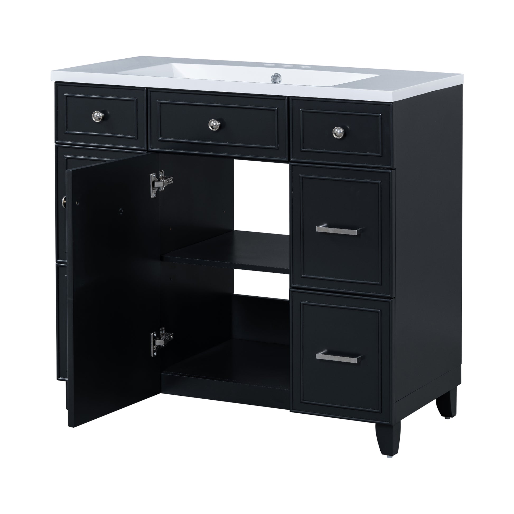 36" Bathroom Vanity Cabinet With Sink Top Combo Setblack ,Single Sink,Shaker Cabinet With Soft Closing Door And 3 Drawers Black Bathroom Solid Wood Mdf Resin