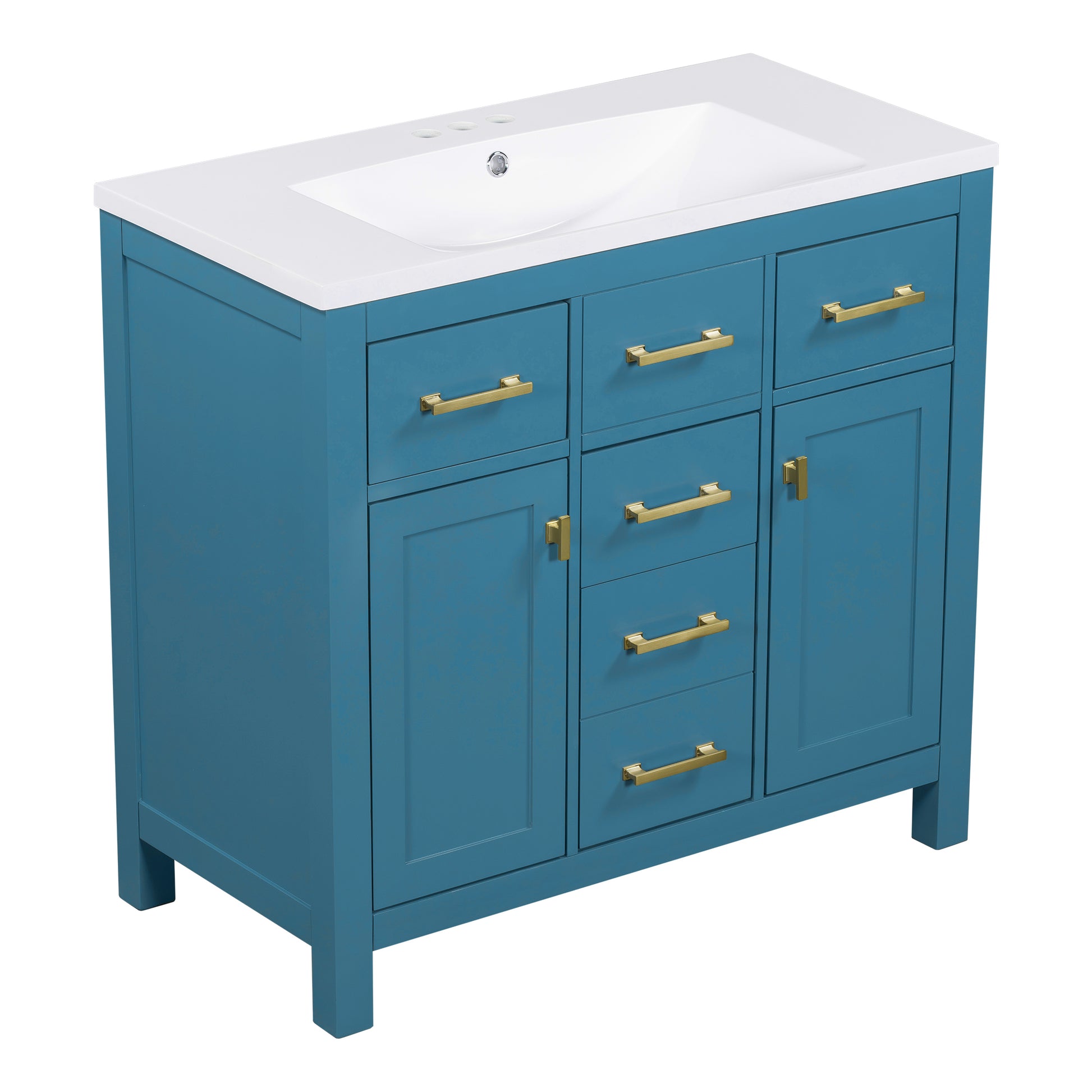 36'' Bathroon Vanity With Resin Sink Combo Set,Modern Freestanding Single Bathroom Cabinet With 4 Drawers & 2 Cabinets,Storage Cabinet For Bathroom, Solid Wood Frame Vanity Set Same As Sw000130Aac