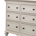 6 Drawer Wooden Dresser With Distressed Detail, Antique White And Brown Brown White Wood