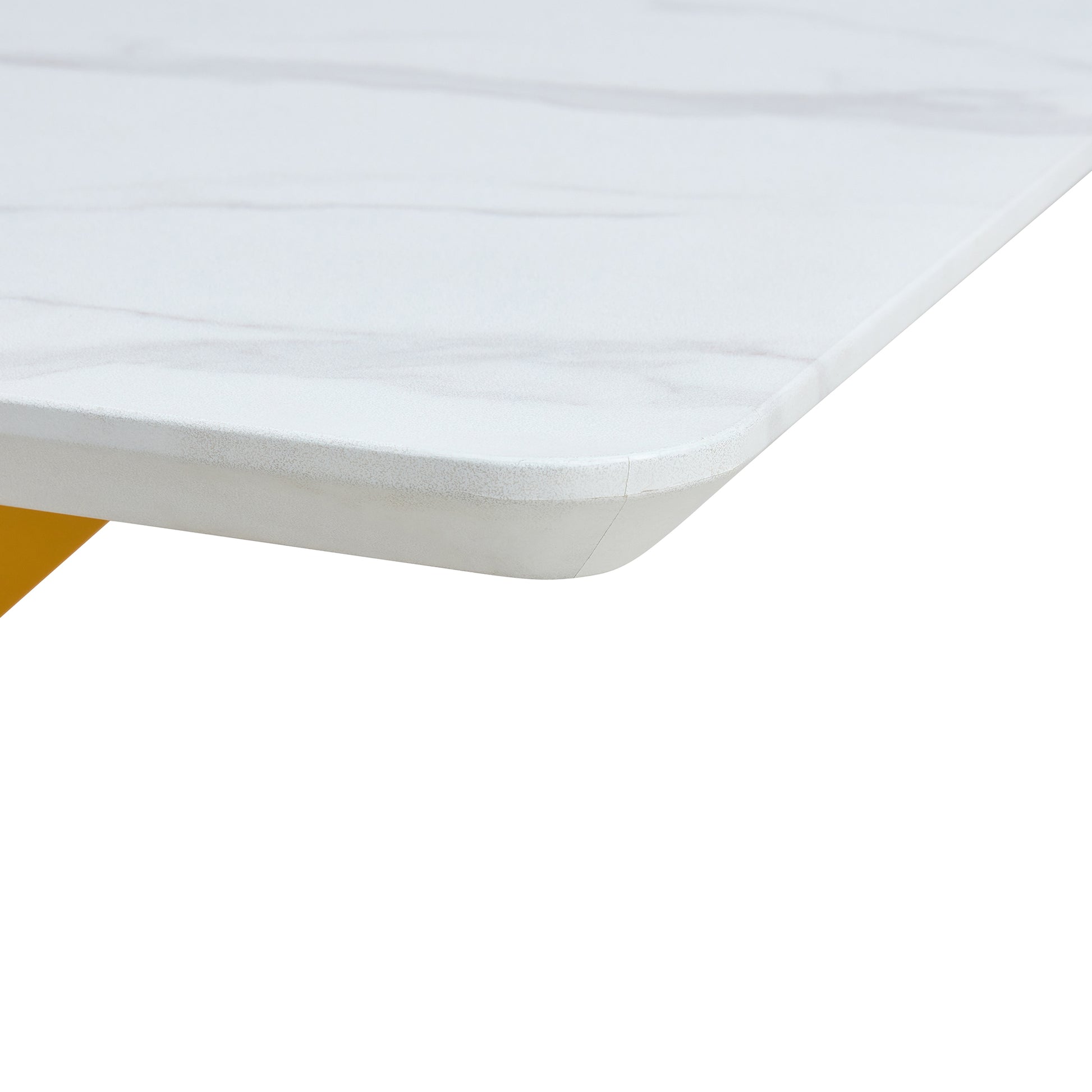 Table And Chair Set, The Table Is Equipped With A Marble Patterned Mdf Tabletop And Gold Table Legs.Dining Chairs,Gold Legged Upholstered Chairs Made Of Artificial Leather. Grey Gold Seats 6 Mdf