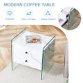 Double Drawer Bedside Table. The Board Surface Is Mdf Sticker, And Both Sides Are Transparent Tempered Glass. The Design Is Simple And Elegant, With Excellent Storage Functions. White Mdf