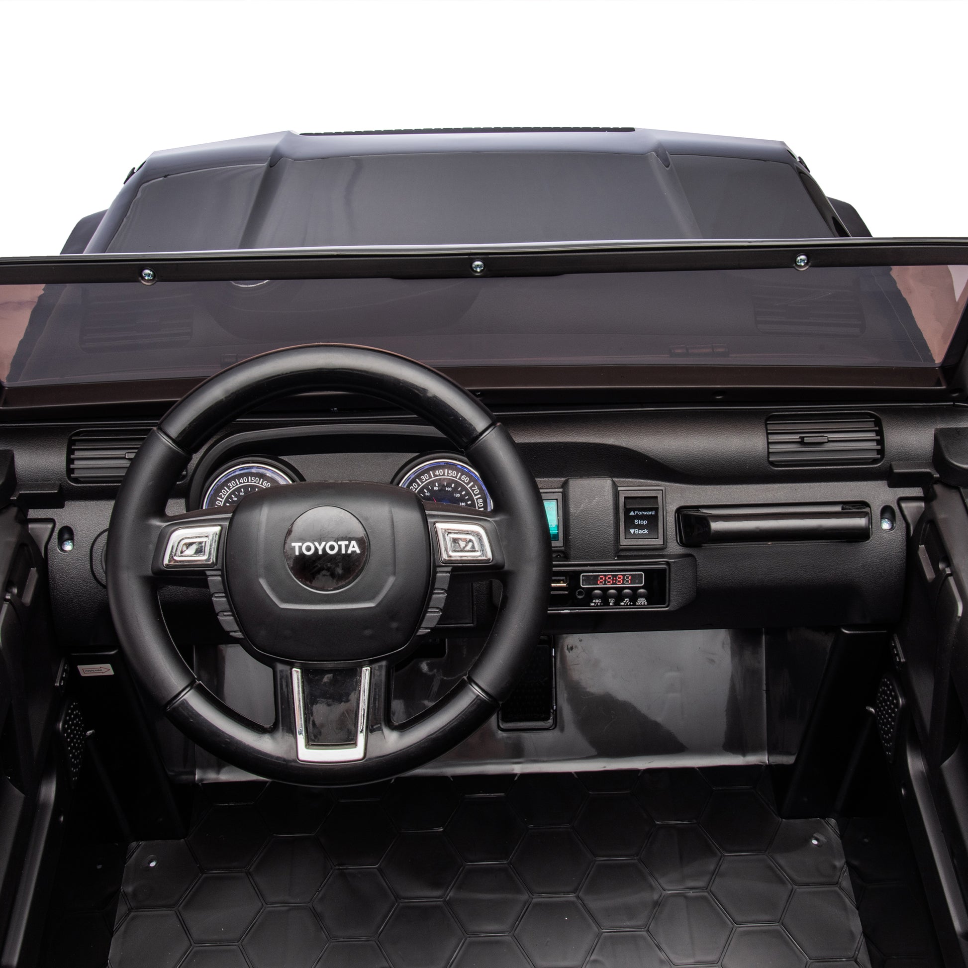 24V Two Seater Kids Ride On Car W Parents Remote Control, Licensed Toyota Lc250,2Wd,110W Motors,With Shovel,Three Point Seat Belt,Slow Start,Speed Adjustment,Bluetooth,Music For Kids Aged 3 . Black 100 149 Lbs Polypropylene