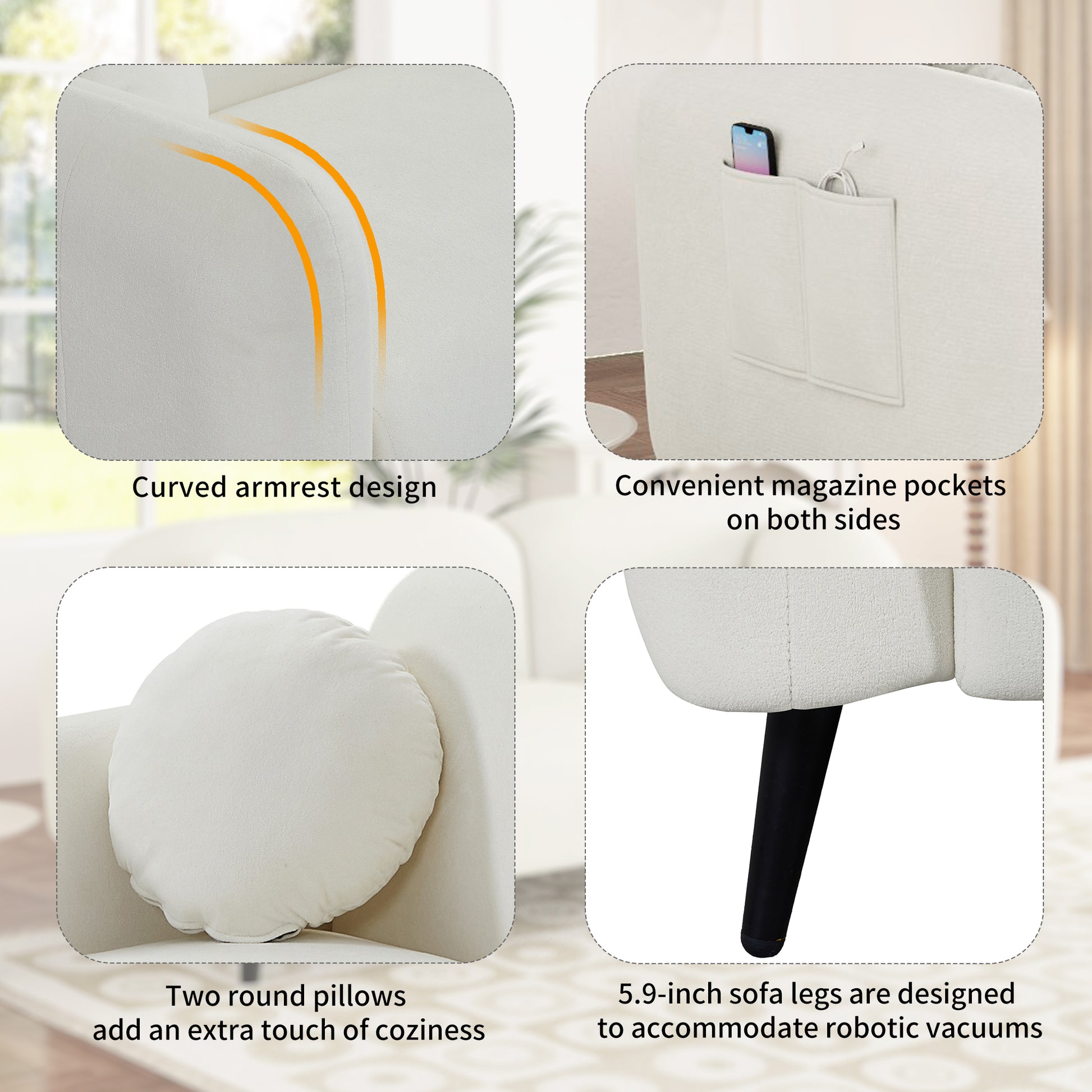 83.9''Upholstered Sofa For Living Room, Bedroom, And Apartments Beige Polyester 2 Seat