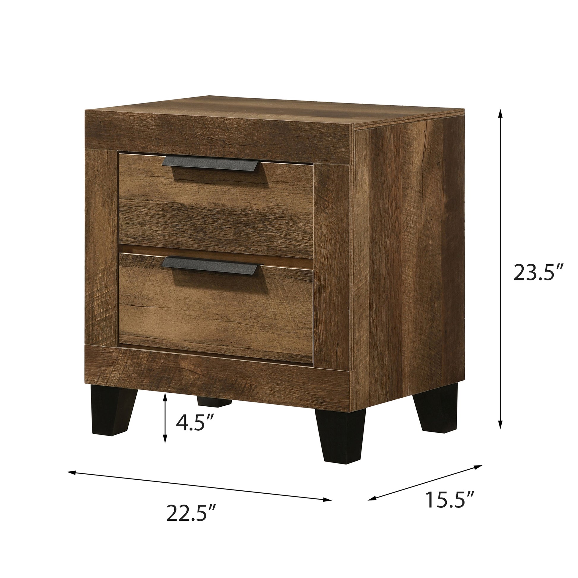 Rustic Oak 2 Drawer Nightstand Brown 2 Drawers Bedroom Rectangle Rustic Rubberwood Solid Wood Oak Wood