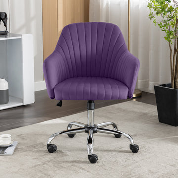 Accent Chair Modern Home Office Leisure Chair With Adjustable Velvet Height And Adjustable Casters Purpie Purple Cotton Velvet