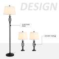 Homcom 3 Piece Table Floor Lamp Set With Metal Pole, Round Base, And Fabric Lampshade, For Living Room, Black White White Glass Metal