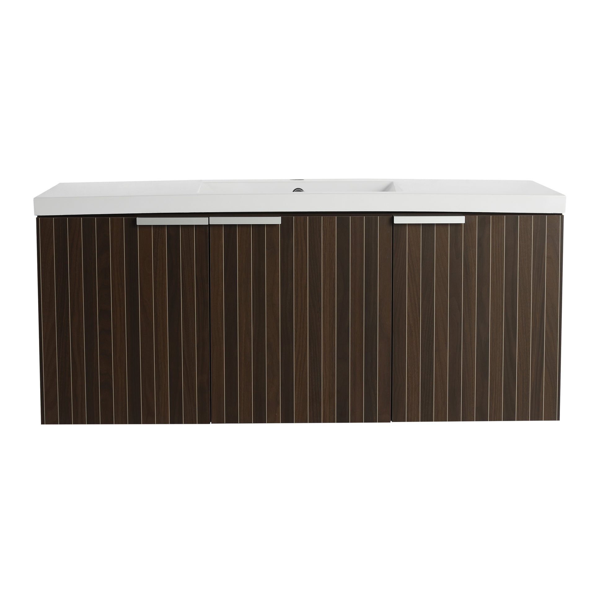 48 Inch Bathroom Cabinet With Resin Sink,Soft Close Doors,Float Mounting Design Silver Brown Stripe Bathroom Modern Plywood Plywood