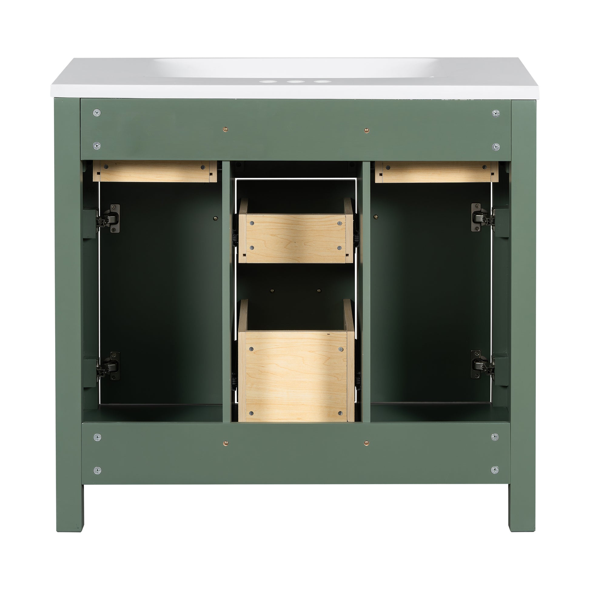 36'' Bathroon Vanity With Resin Sink Combo Set,Modern Freestanding Single Bathroom Cabinet With 4 Drawers & 2 Cabinets,Storage Cabinet For Bathroom, Solid Wood Frame Vanity Set, Green 4 Green 2 2 Adjustable Hinges Bathroom Freestanding Solid Wood Mdf