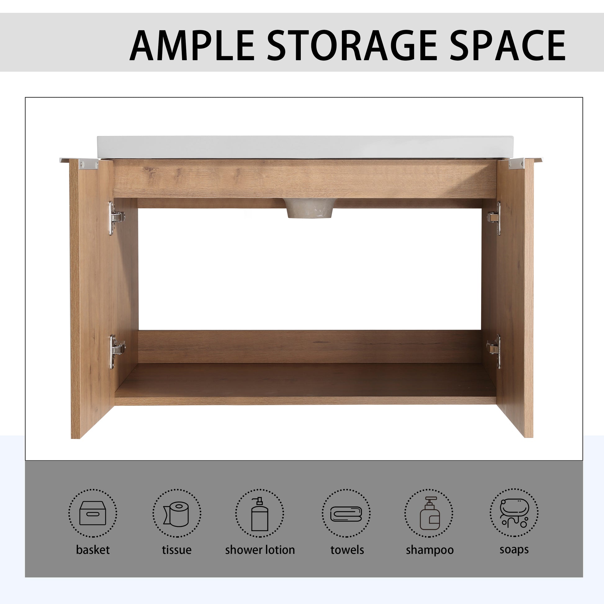 30" Wall Mounted Bathroom Vanity With Sink And Side Cabinet, Soft Close Doors,00112Imo 00630Imo Combination Cabinet Kd Packing Imitative Oak Bathroom Modern Plywood Plywood