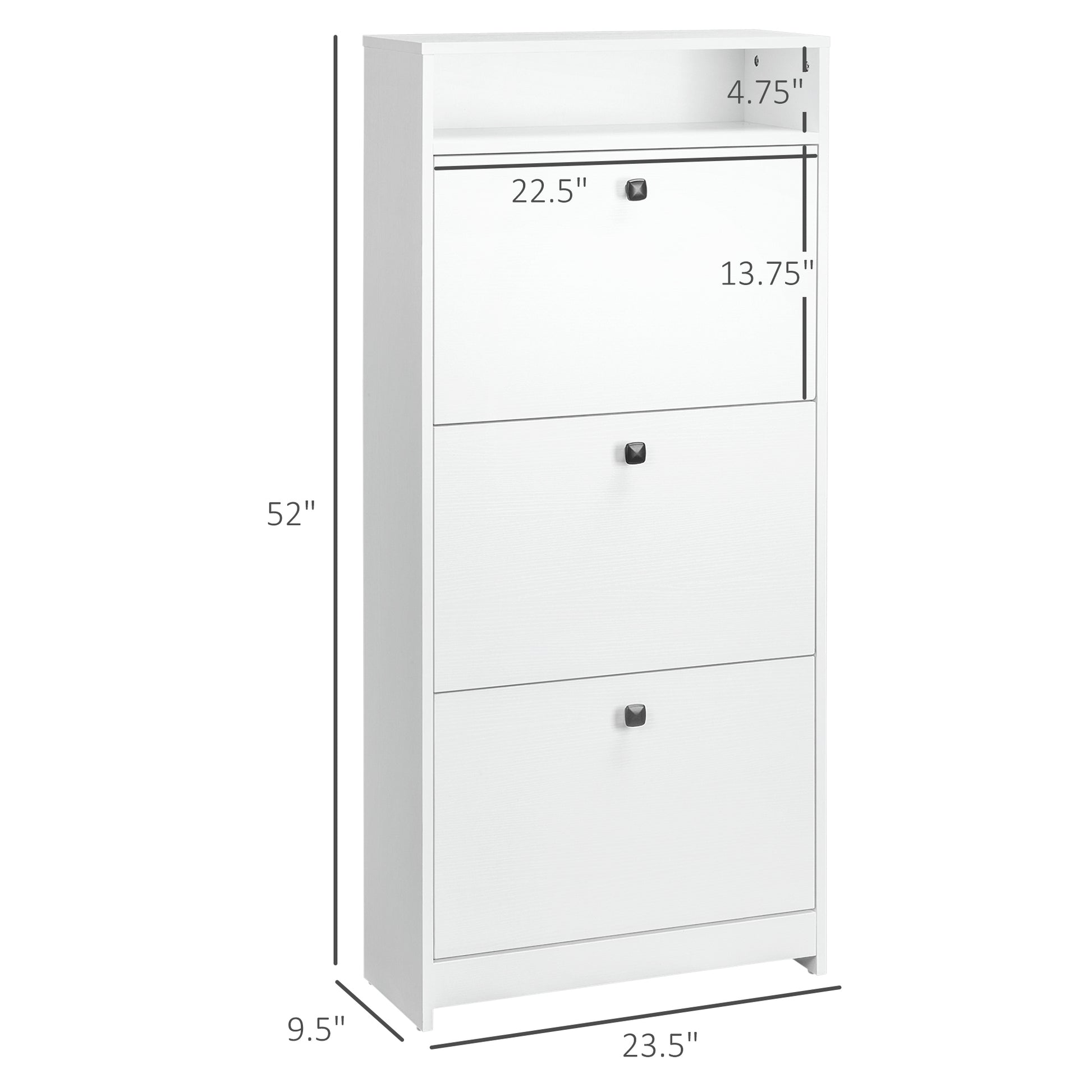 Homcom Slim Shoe Cabinet, Trendy Shoe Storage Cabinet With 3 Large Fold Out Drawers & A Spacious Top Surface For Small Items, White White Particle Board