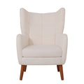 Mid Century Accent Chair, Ivory White, Modern Retro Lounge Armchair, Birch Frame, Upholstered Teddy Wool Fabric, Single Sofa Armchair For Small Spaces, Living Room, Bedroom, Reading Corner, Balcony Ivory White Espresso Primary Living Space