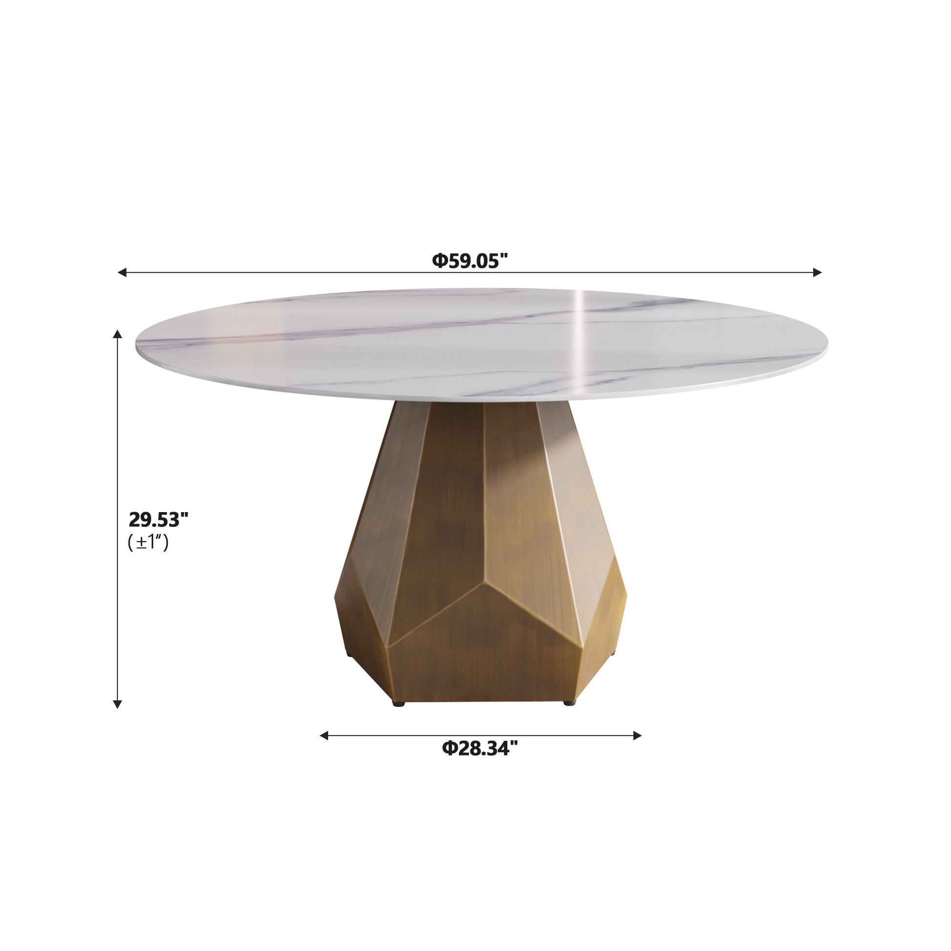 59.05" Round Marble Dining Table With Metal Base, Artificial Marble For 6 8 People, Dining Room Living Room Kitchen Dining Table,White Dining Table Only White Metal Marble