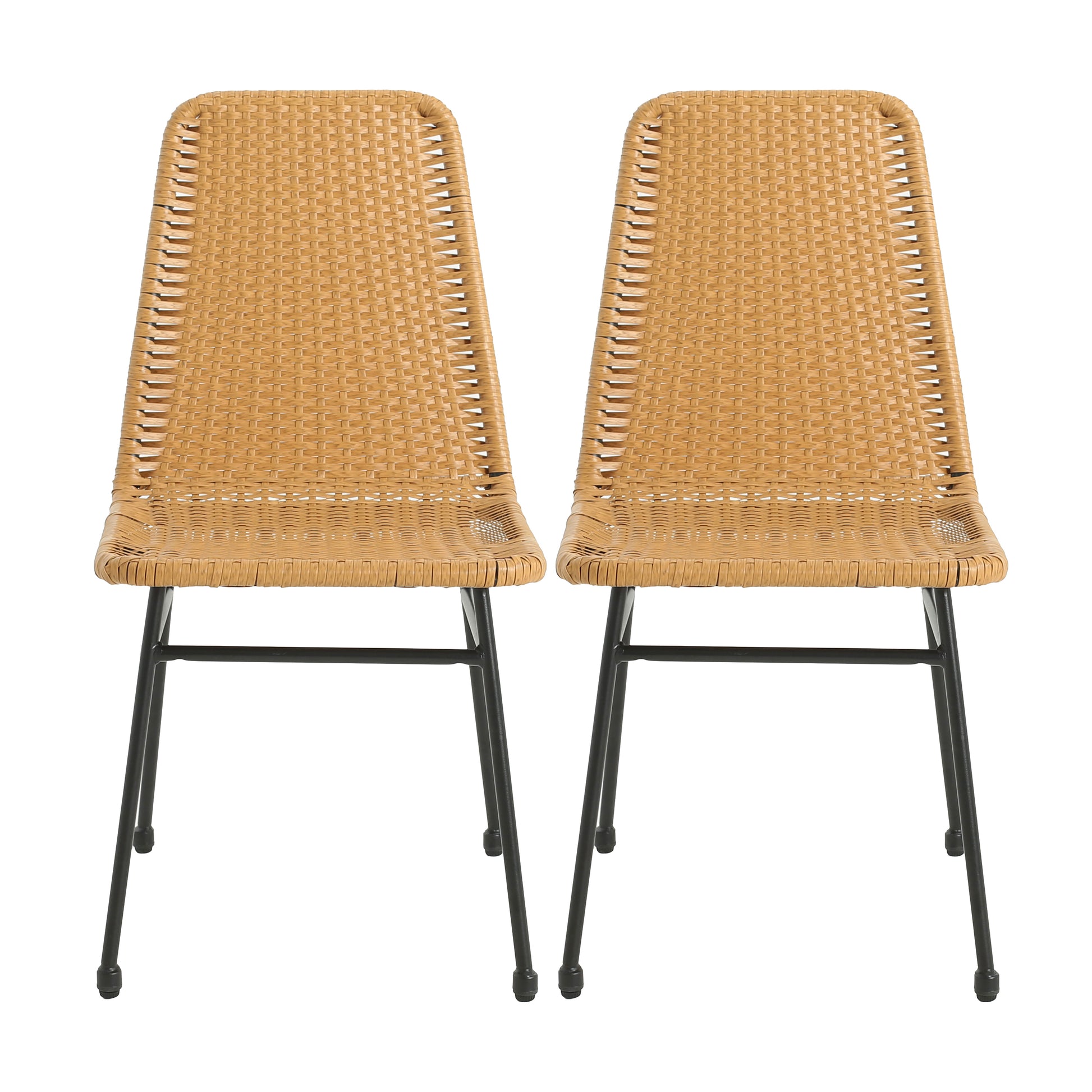 Dining Chair Set Of 2 Light Brown Pe Rattan Iron