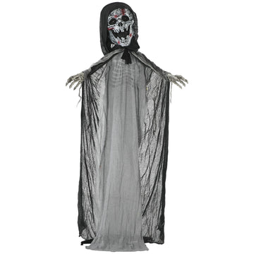 Outsunny 74" Life Size Outdoor Halloween Decorations Skeleton Witch, Animated Prop Animatronic Decor With Sound And Motion Activated, Light Up Eyes And Chest, Howling And Chain Sound Grey Polyester