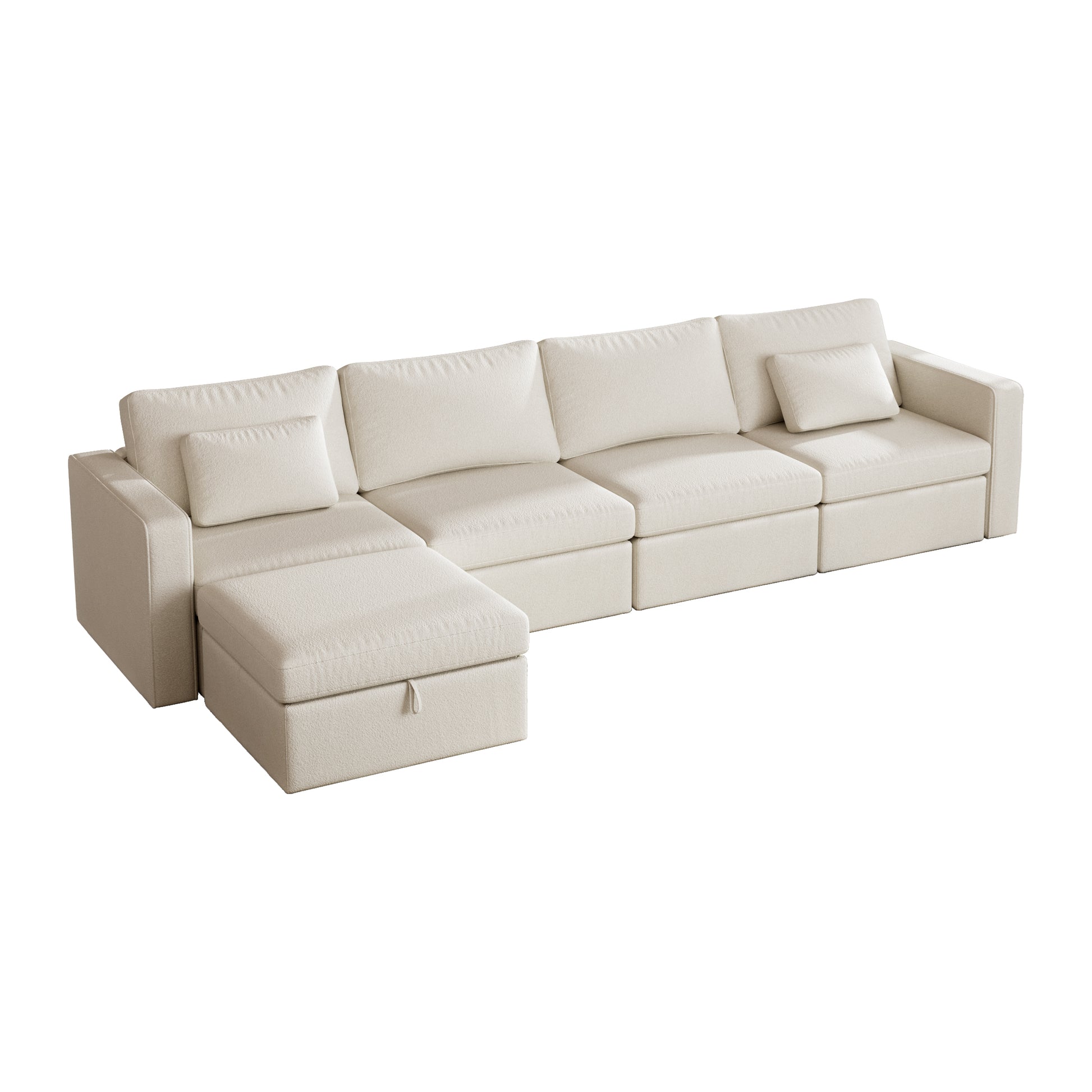 Modern Cotton Linen Modular Sectional Sofa, L Shape Convertible Sofa Set With Pillows, Oversized Sectional Couches With Storage Ottomans For Living Room, Loft, Apartment, Office White 5 Seats White Wood Primary Living Space Medium Duty Pine 5 Seat White