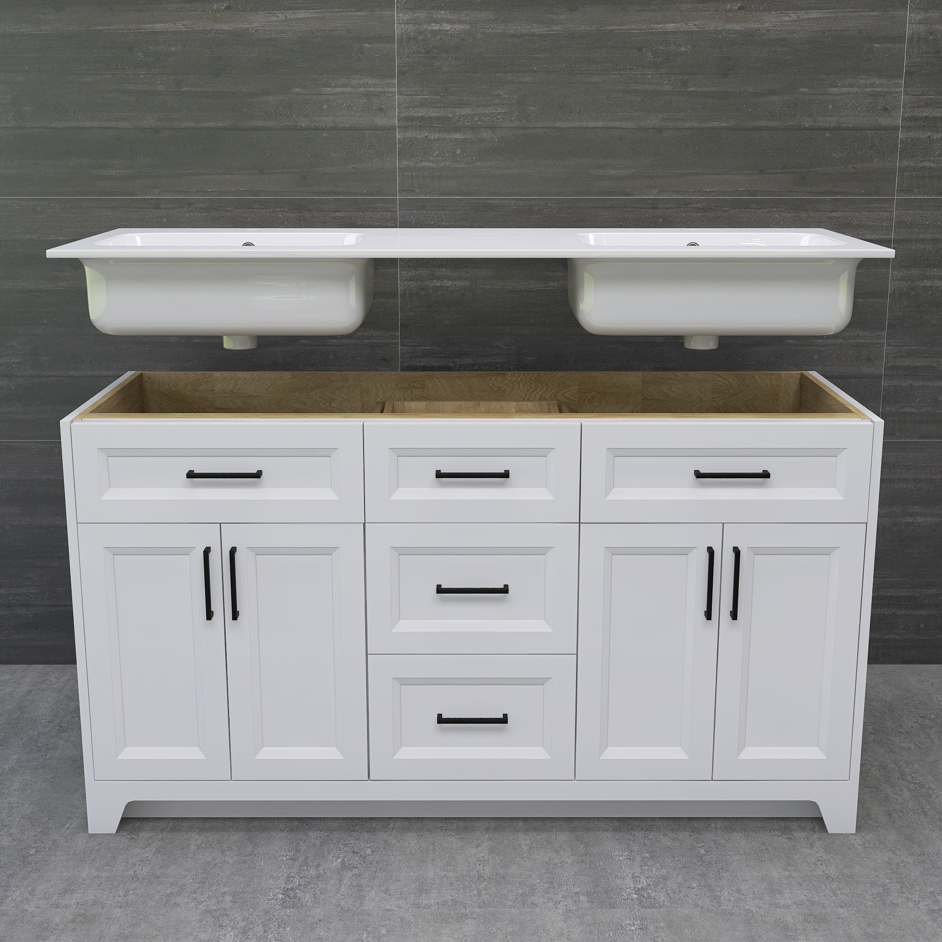 Solid Wood 60 Inch Bathroom Vanity With Double Sink Combo, Modern Vanity Cabinet With 4 Soft Closing Doors & 3 Full Extension Dovetail Drawers White 3 White 4 4 48 In & Above 32 To 35 In Soft Close Doors Bathroom Freestanding Luxury,Modern 20 25 Inches