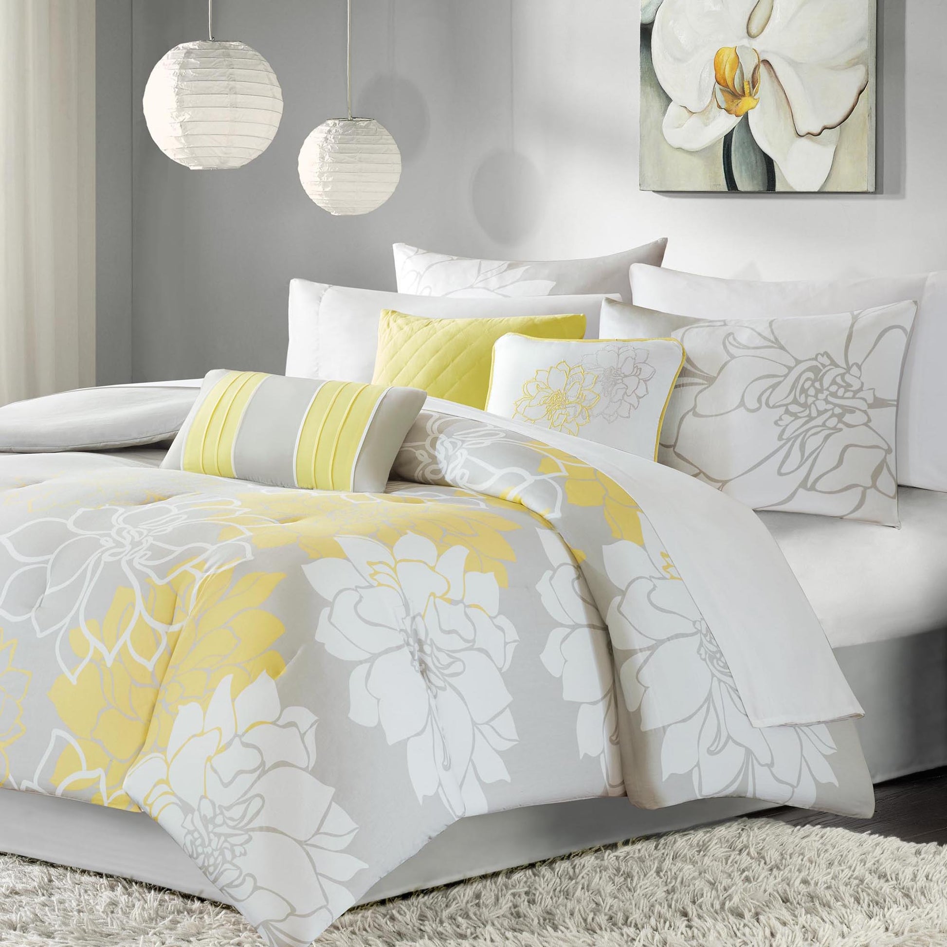Printed Cotton Sateen Comforter Set Taupe Grey Yellow Cal King California King Yellow Grey Polyester
