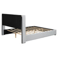 Queen Size Upholstered Platform Bed With Metal Strips, Off White Queen Off White Pu