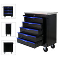 5 Drawers Multifunctional Tool Cart With Wheels Black Blue Black Blue Metal