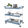 3 Tier Plastic Service Utility Cart With Wheels, Food Service Rolling Cart Heavy Duty 350Lbs Capacity,Commercial Rolling For Restaurant, Household, Office, Warehouse, 40.9''L X 19.6''W X 41.3''H Blue Polyethylene,Pvc