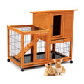 Detachable Rabbit Hutch With Removable Tray And Rolling Casters, Orange Orange Pine