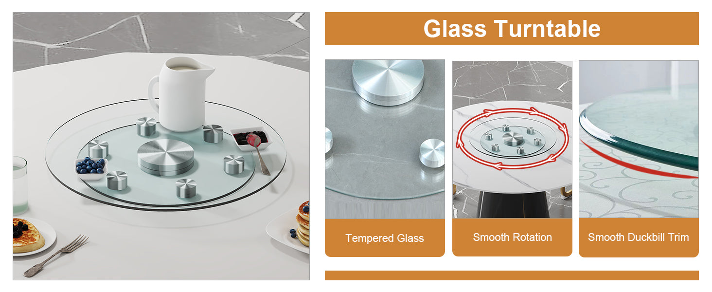 Double Layer Rotatable Round Glass.The Rotatable Design Makes It More Convenient To Retrieve And Place Items.The Upper Glass Has A Diameter Of 20 Inches, While The Lower Glass15 Inches. Transparent Glass