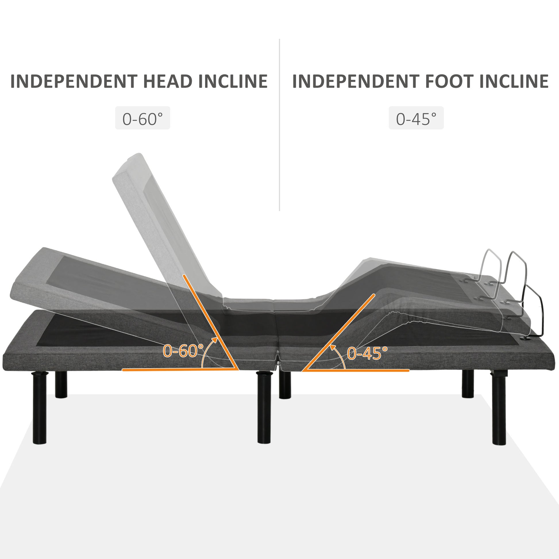 Homcom Twin Xl Adjustable Bed Frame, Ergonomic Zero Gravity Power Bed Base With Head And Foot Incline, Memory, And Wireless Remote, Gray Black Grey Steel