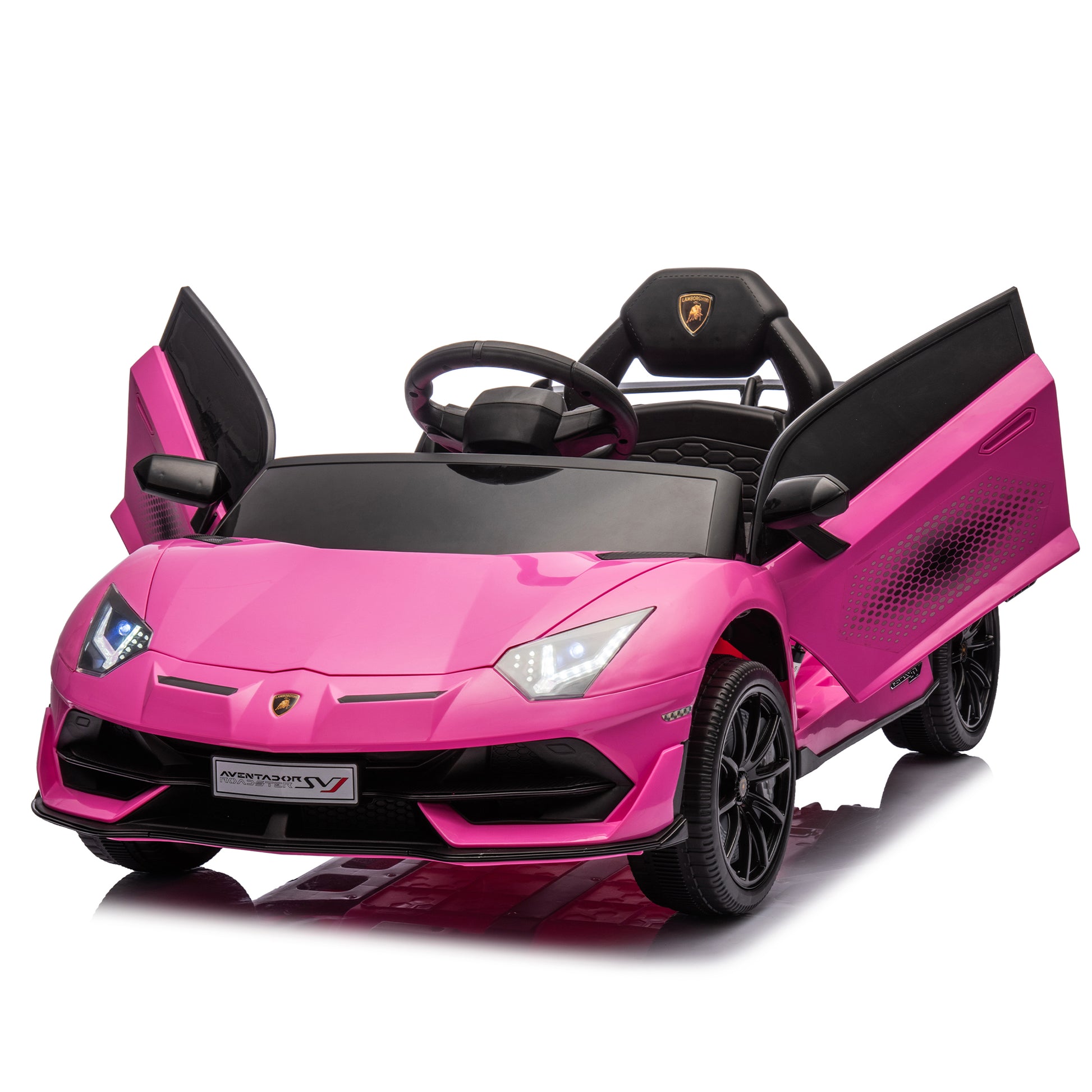 12V Kids Ride On Car W Parents Remote Control,Licensed Lamborghini Aventador Xago,Hydraulic Pressure Door,Slow Start,Early Education,Bluetooth,Adjustable Volume,Mp3,Usb,Led Lights For Kids Aged 2 4. Pink 50 99 Lbs Polypropylene