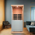 Large Glass Mini Hemlock Sauna With Right Door Opening Natural Wood Metal & Wood